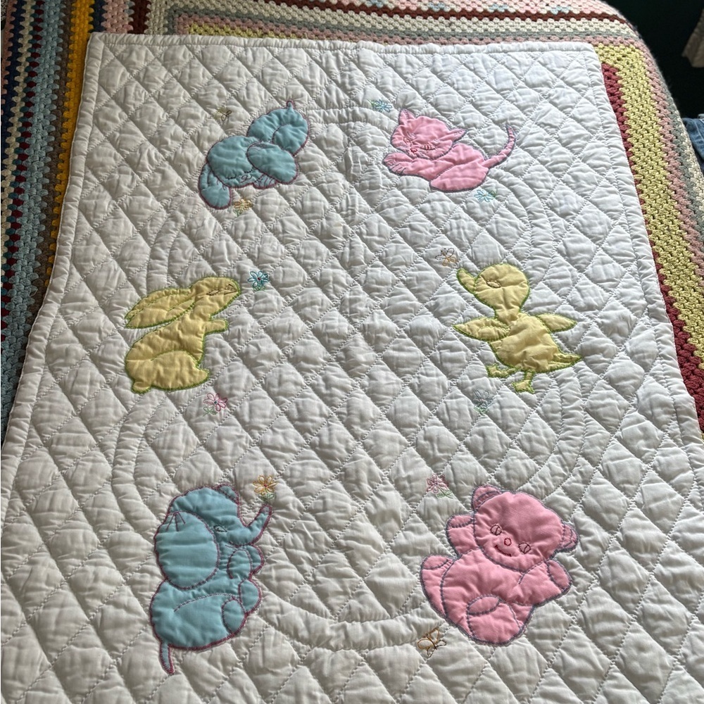 Vintage Colorful Animal Baby Quilt